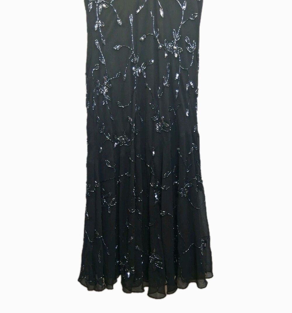 J Kara Vintage Black Beaded Midi Dress Size 10 Flapper Art Deco Formal Evening - Picture 5 of 16